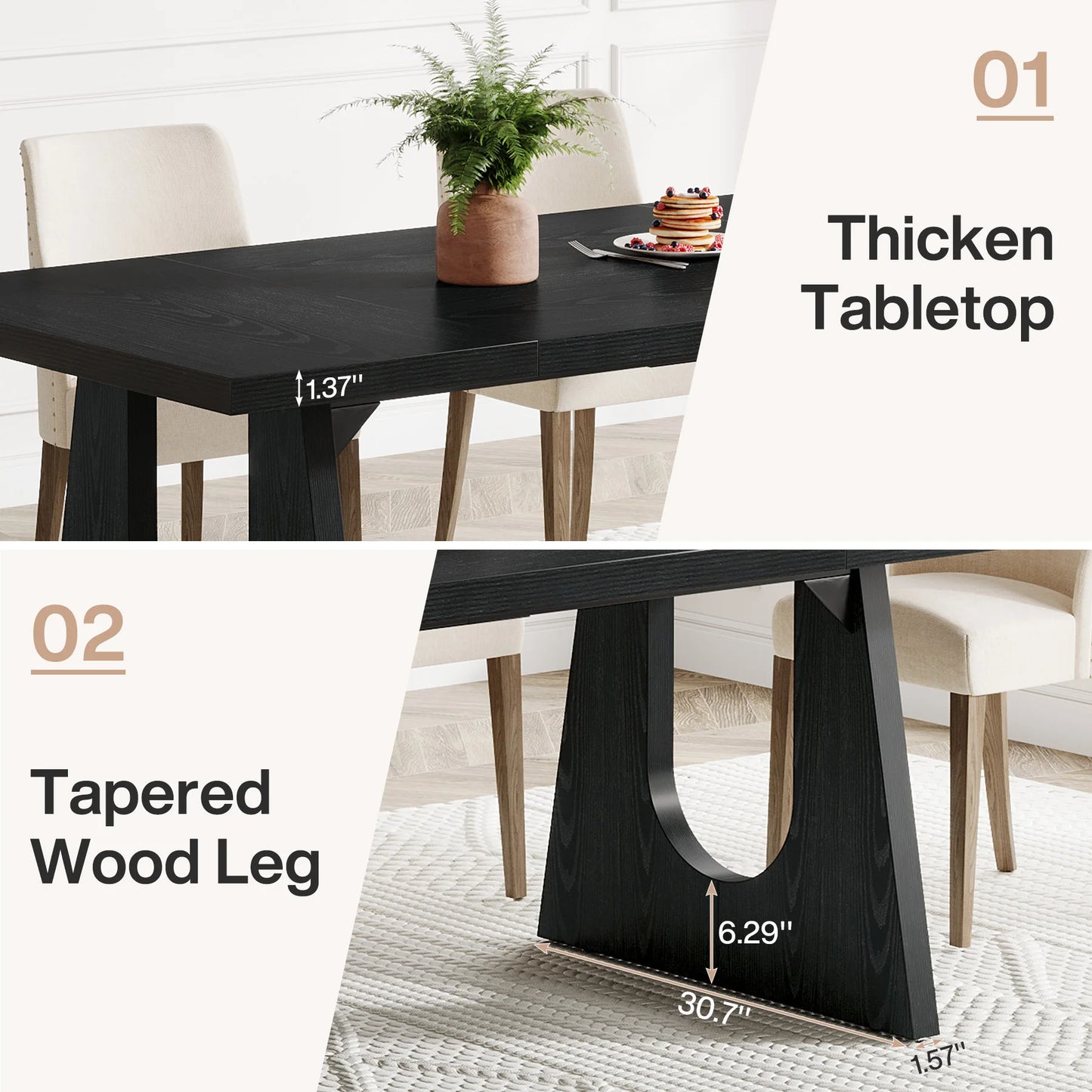 70.9-Inch Wood Rustic Rectangular Table with Black Wooden Legs