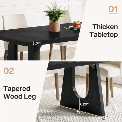 70.9-Inch Wood Rustic Rectangular Table with Black Wooden Legs