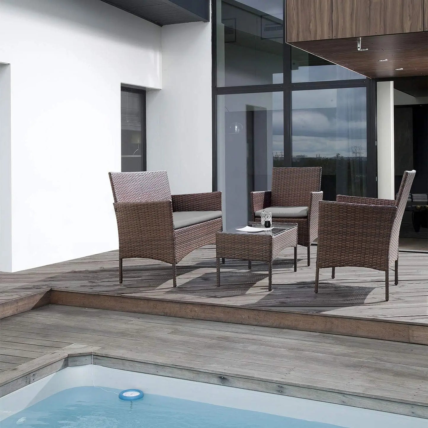 4 Pieces Outdoor Indoor Patio Rattan Chair Wicker Set