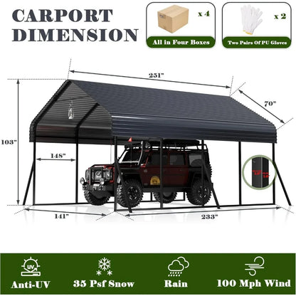 12x20 Heavy Duty, Metal Carport with Reinforced Frame