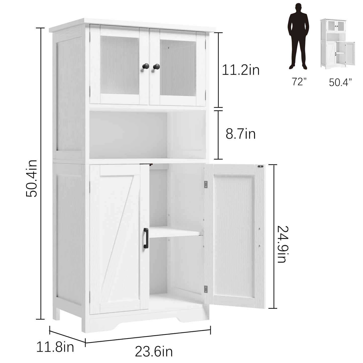 Freestanding Pantry Storage Cabinet with Glass Doors