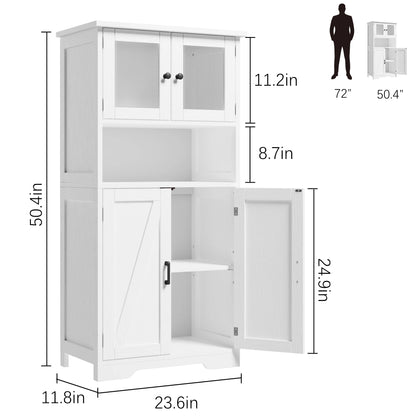 Freestanding Pantry Storage Cabinet with Glass Doors