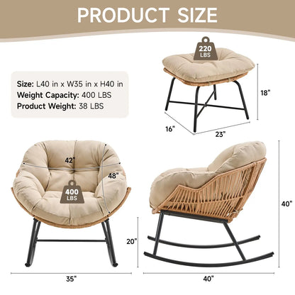 Oversized Wicker Rattan Egg Patio Chair with Ottoman