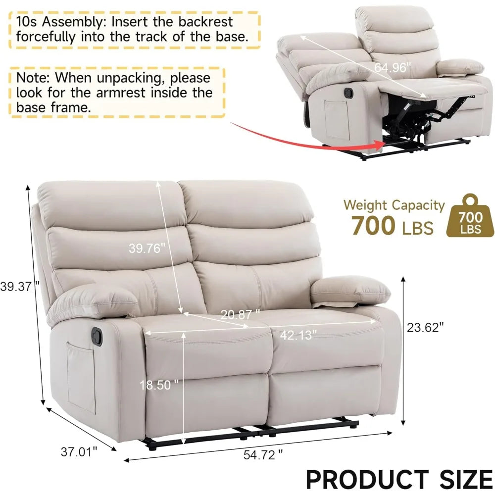 Leather double recliner sofa with side pockets