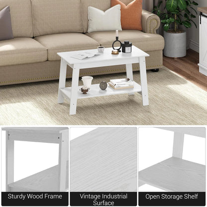 Rustic Farmhouse Wood Coffee Table with Storage Shelf