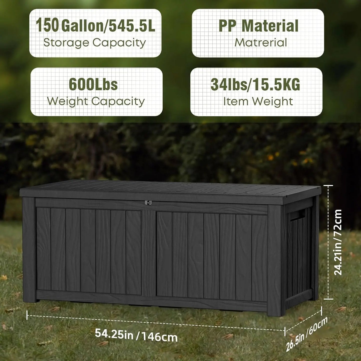 150 Gallon Waterproof Lockable Resin Deck Box