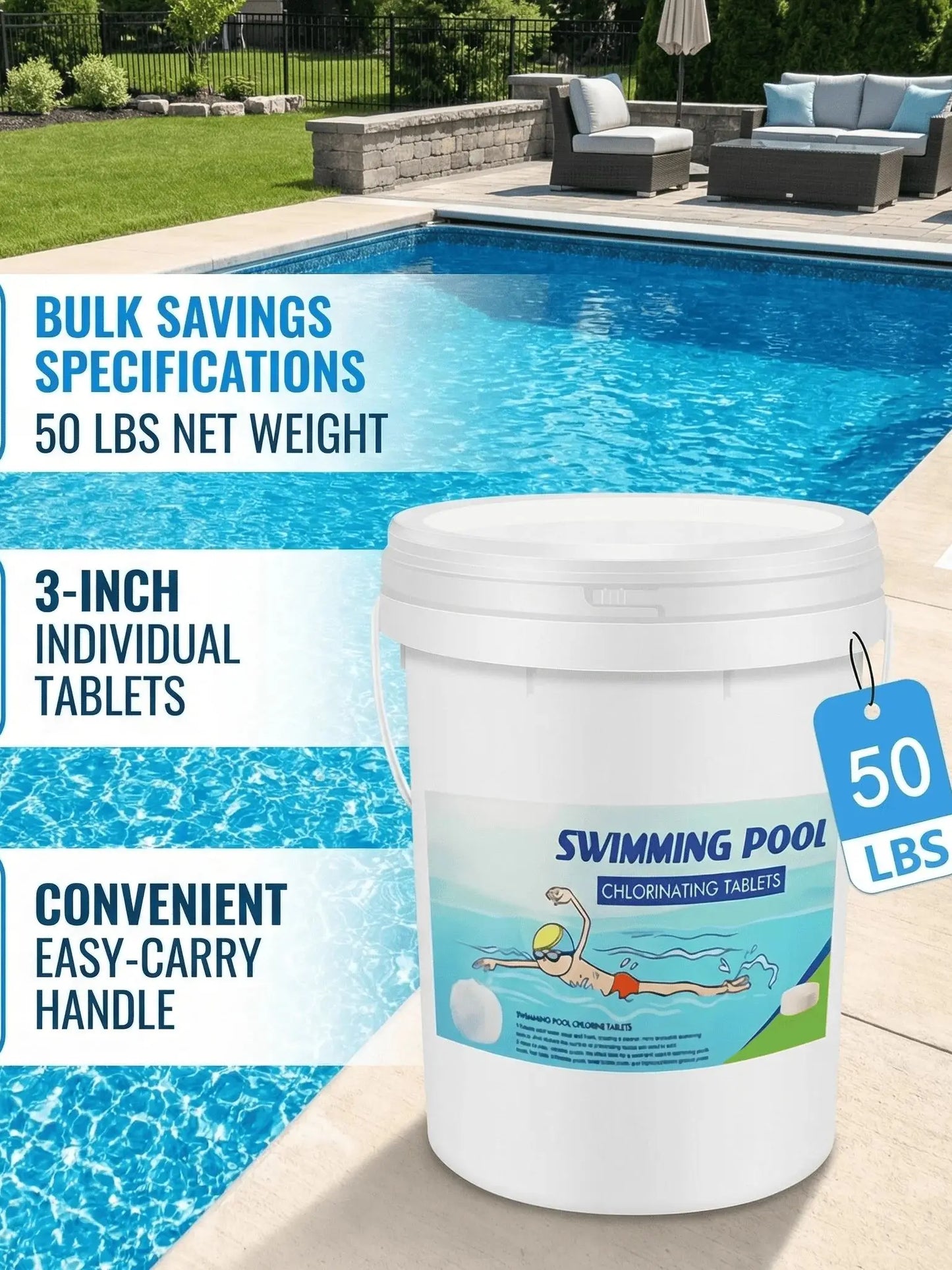 50LB 3Inch Chlorine Tablets for Swimming Pools