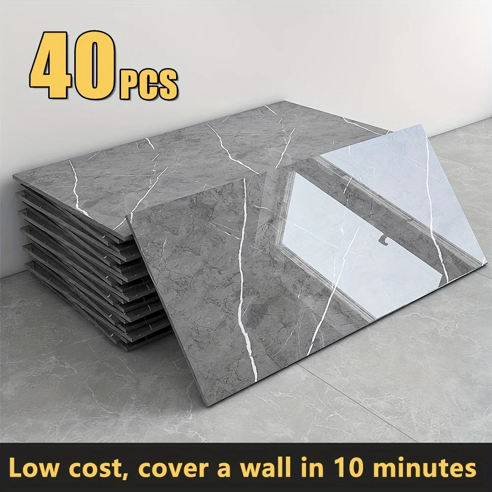 20/40pcs Glossy Marble Pattern Self-Adhesive Wall Panels