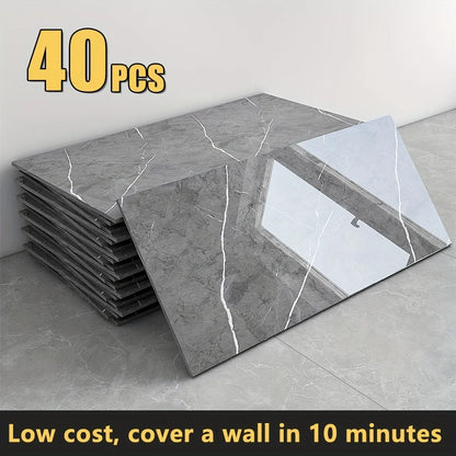 20/40pcs Glossy Marble Pattern Self-Adhesive Wall Panels