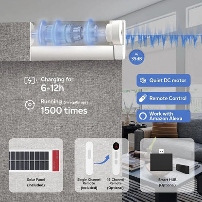 Blackout Smart Roller Blinds Solar Panel Include Electric Cordle