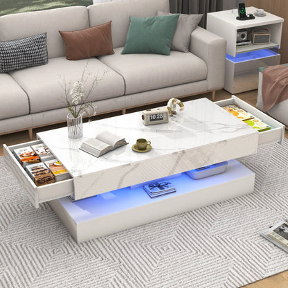 Double-Layer Design for Living Room Coffee Table with 2 Storage Drawers