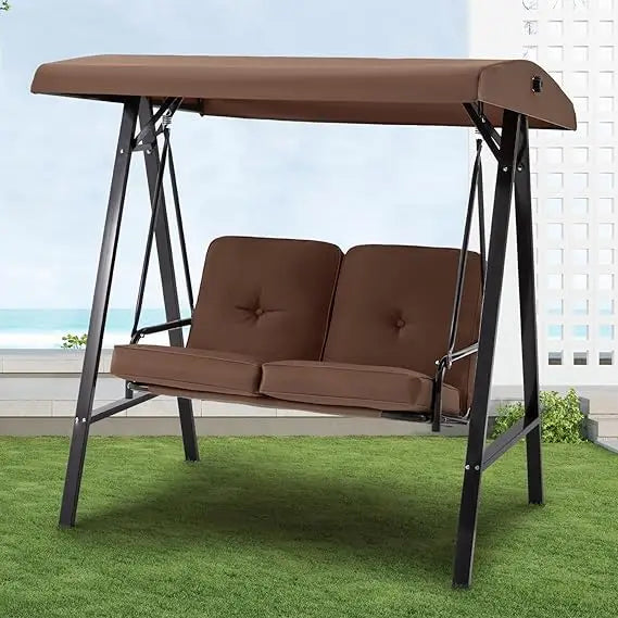 2 Seat Outdoor Patio Swing Chair Adjustable Canopy