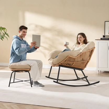 Oversized Wicker Rattan Egg Patio Chair with Ottoman