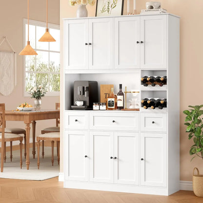 72" Tall Kitchen Pantry Storage Cabinet with Wine Rack