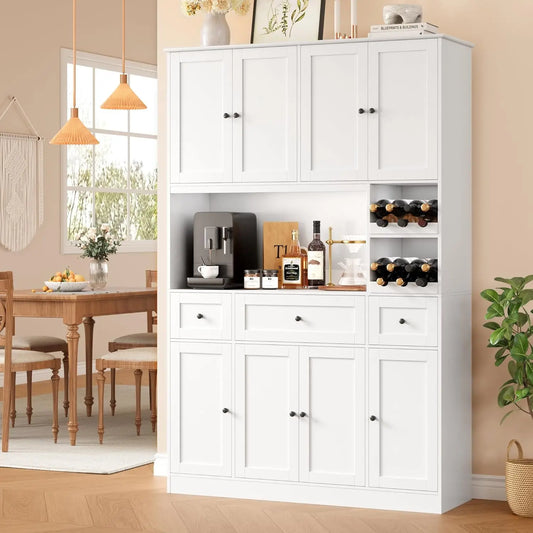 72" Tall Kitchen Pantry Storage Cabinet with Wine Rack