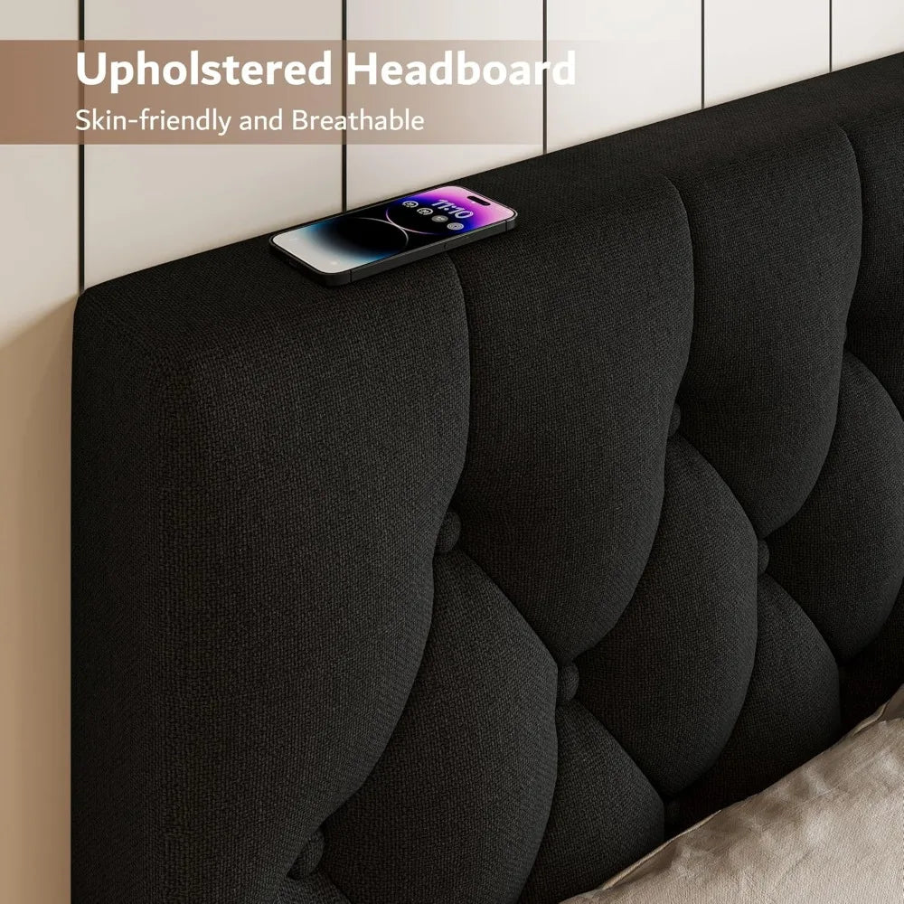 Full Size Bed Frame with Button Tufted Headboard