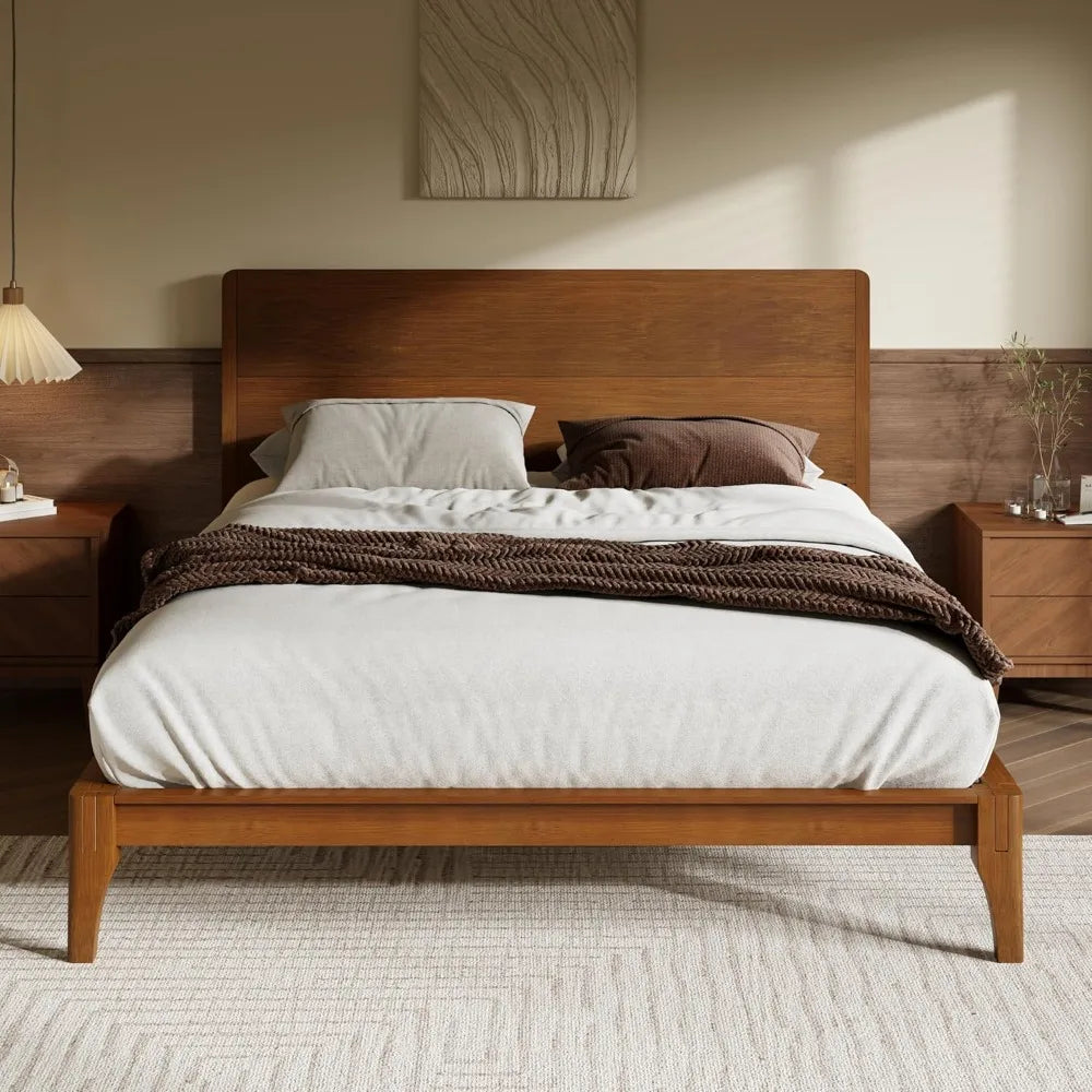 King Size Bamboo Platform Bed Frame with Tall Headboard