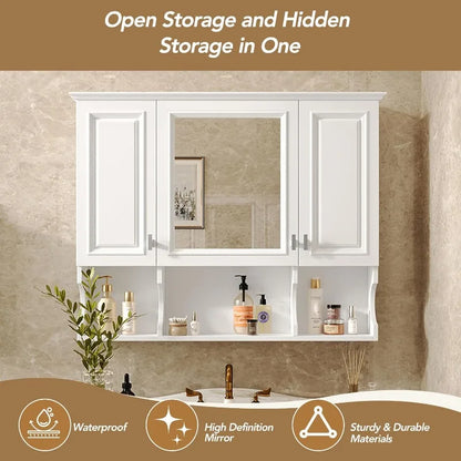 Medicine Cabinet with 3 Doors and Adjustable Shelfs
