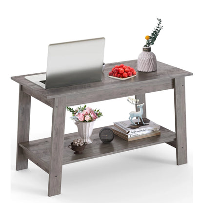 Rustic Farmhouse Wood Coffee Table with Storage Shelf