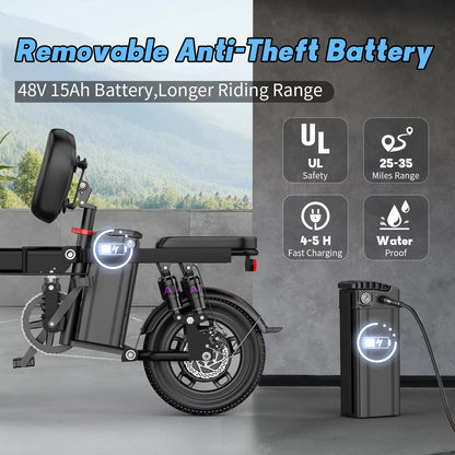 Folding Electric Bike for Adults Teens, 750W Peak Motor