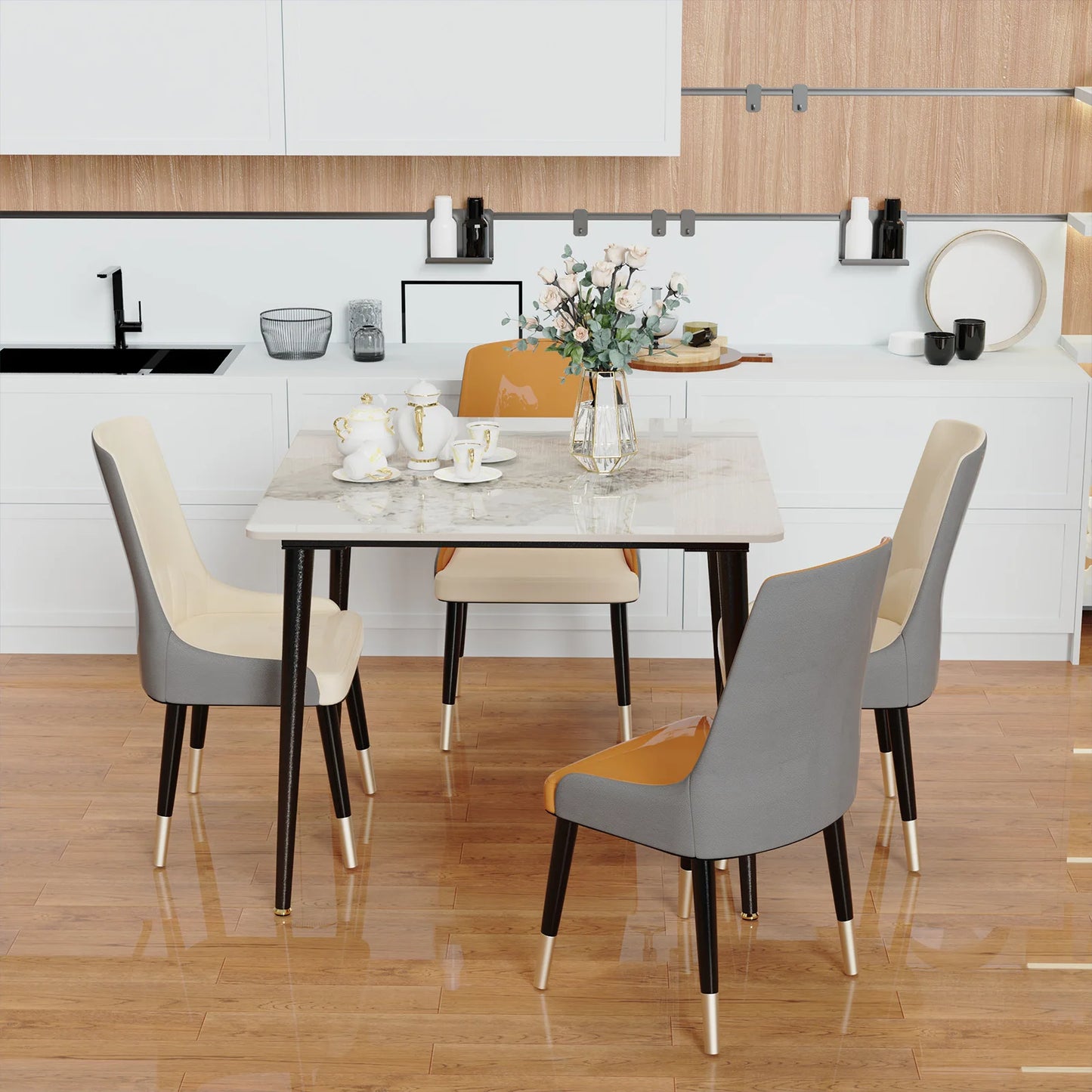 Dining Table Stone Top with Metal Frame