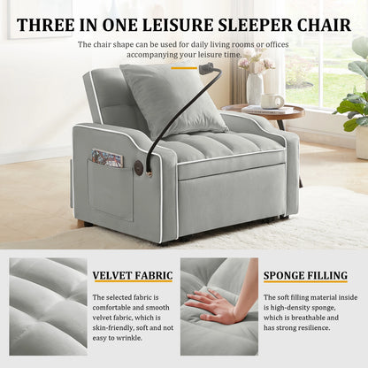 34" 3-In-1 Convertible Sleeper with USB & Type-C Charging Ports