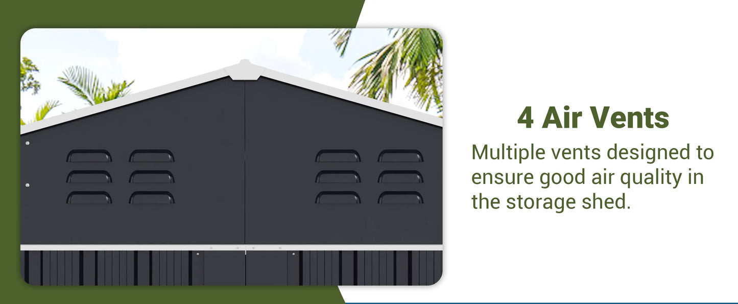 10x10~12x18FT Outdoor Heavy-Duty Frame Shed
