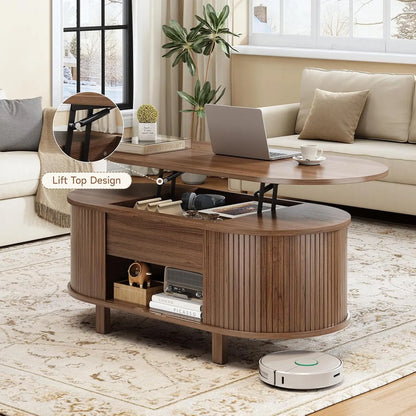 43.3" Oval Lift Top Coffee Table with Sliding Door