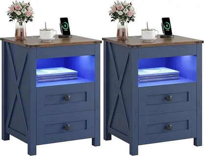Bedside Tables with Charging Station LED Lighting
