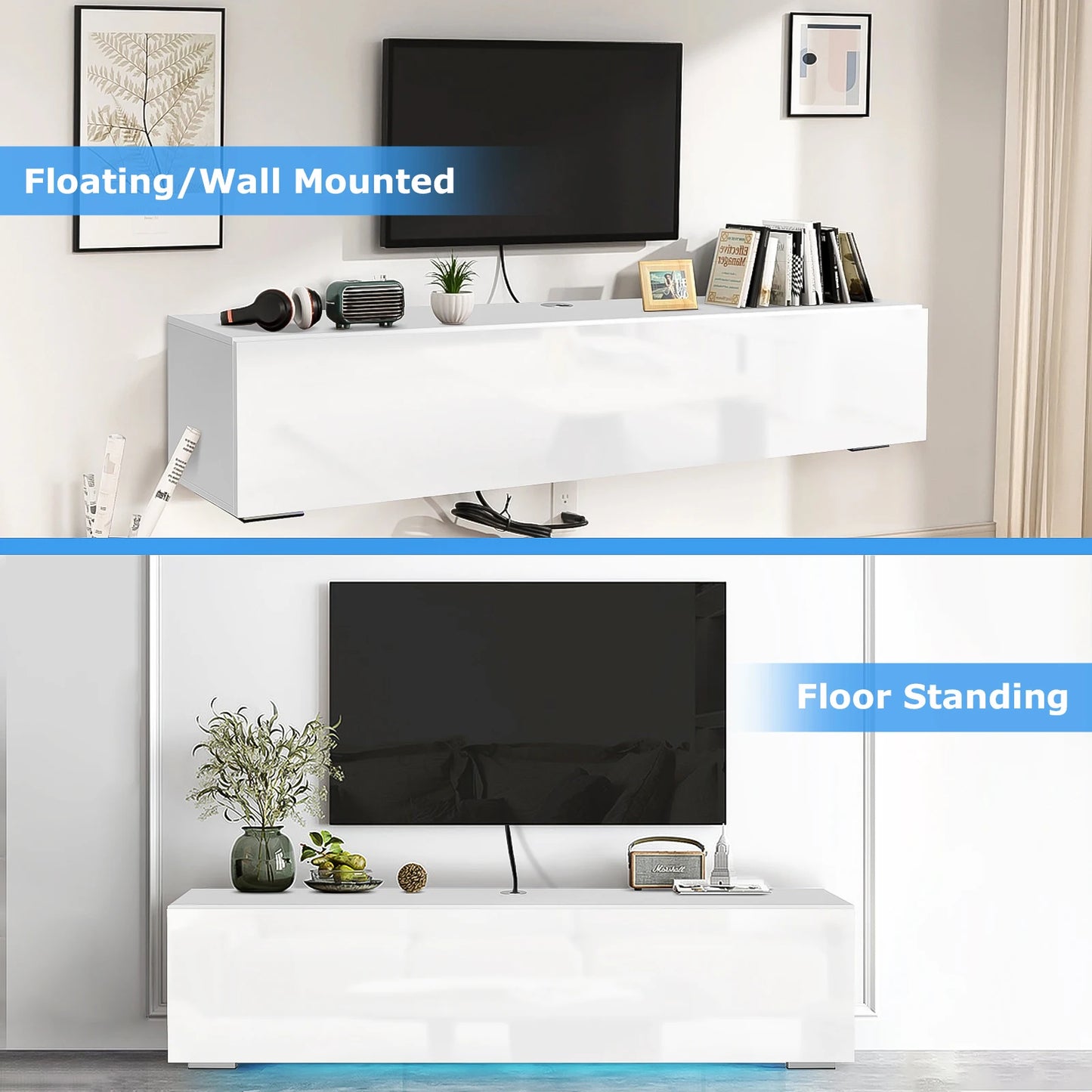 Floating TV Stand with Led Light for TVs up to 63"