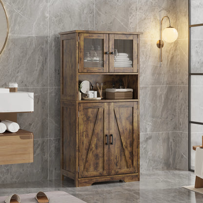 Freestanding Pantry Storage Cabinet with Glass Doors