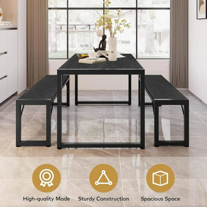 Dining Table Set for 4 with 2 Benches