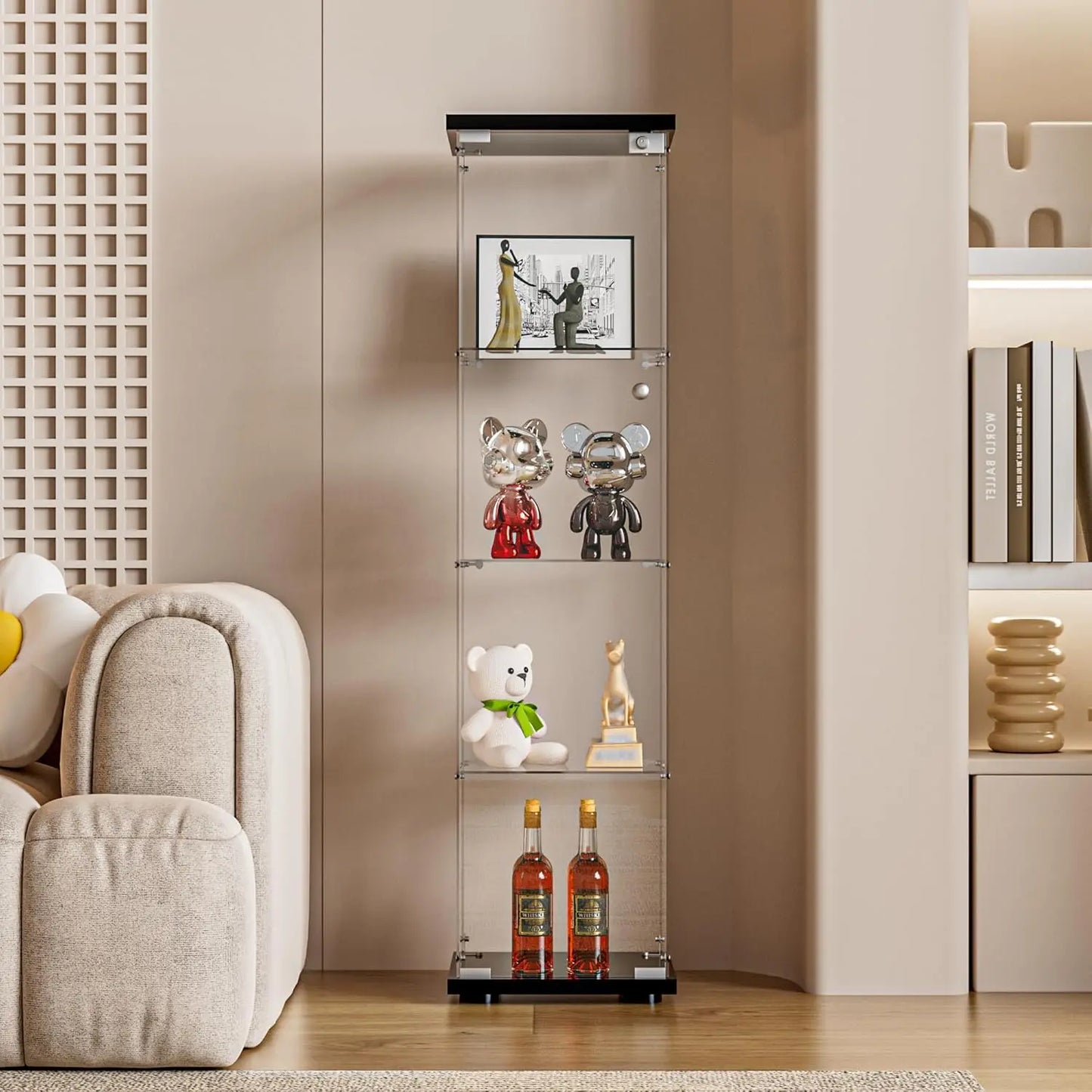 Glass Display Cabinet with Door and Lock