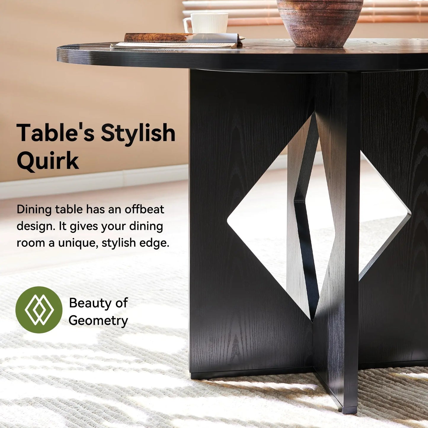 47 Inches Farmhouse Dinner Table with Wooden Pedestal Base