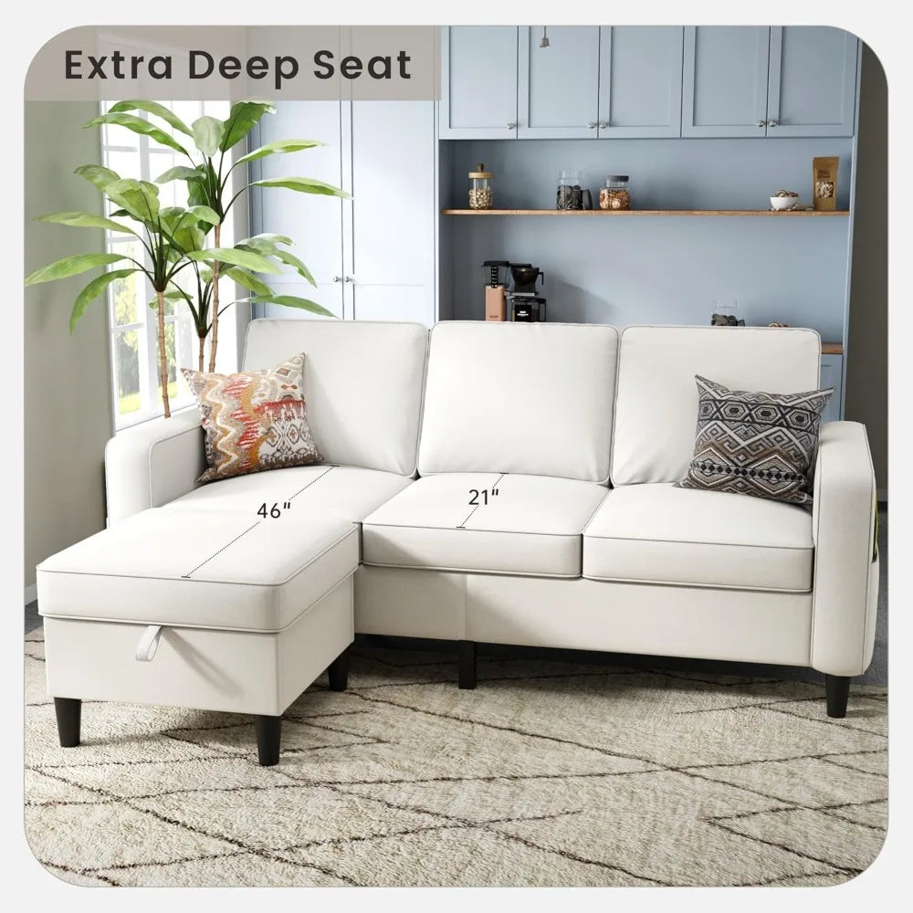 3 Seat L Shaped Sectional Sofa Couches with Storage