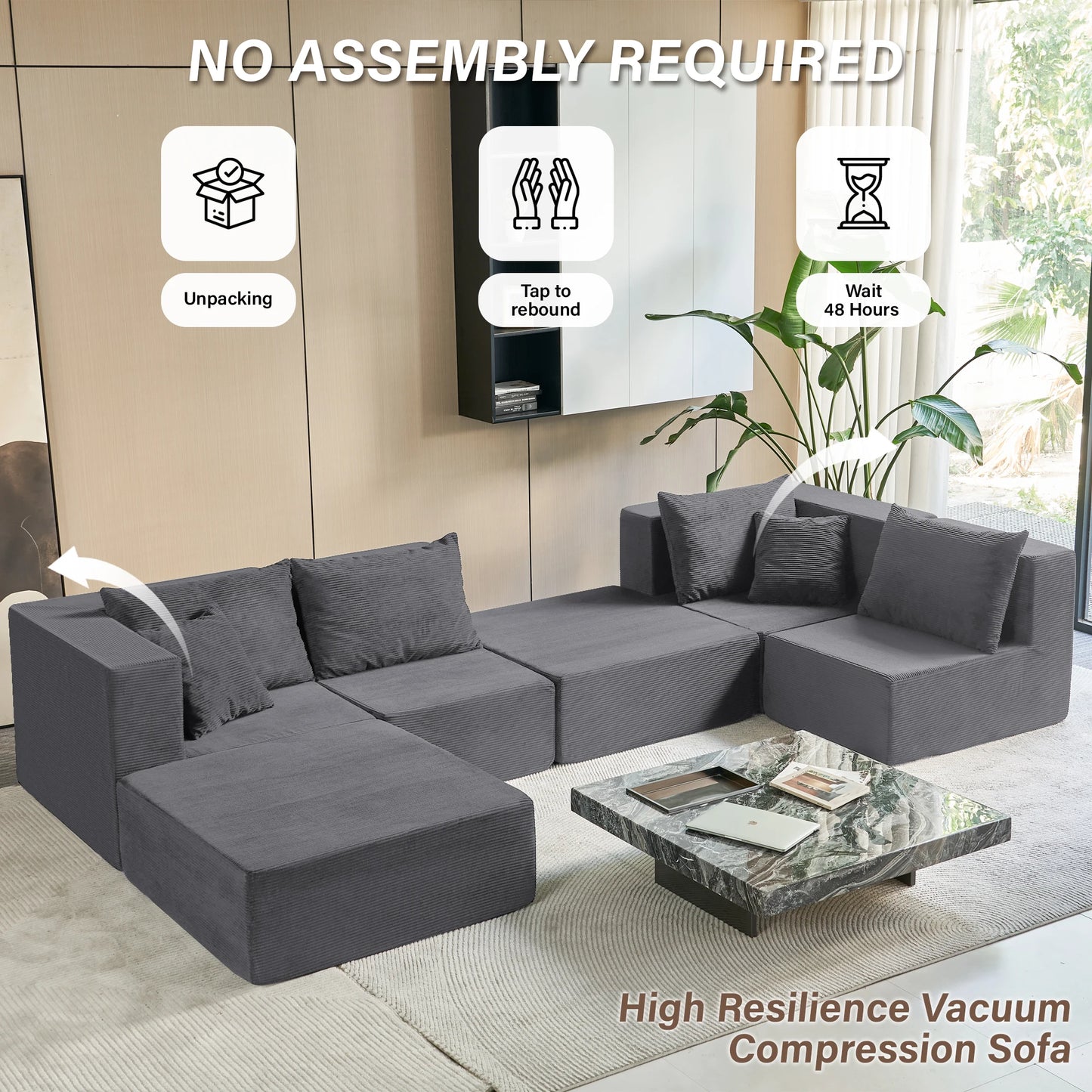 140"Corduroy Sleeper Modular Sectional Sofa