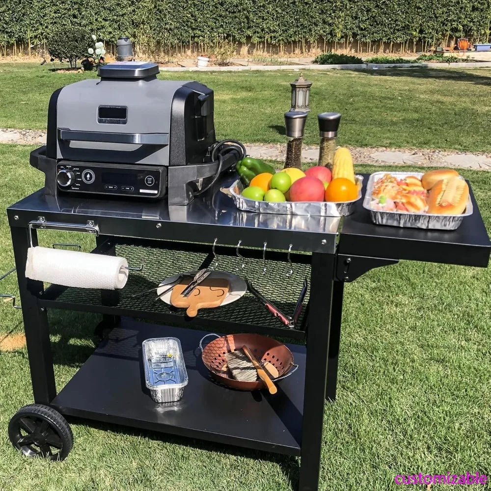Movable 3-Shelf Prep Table with Side Table