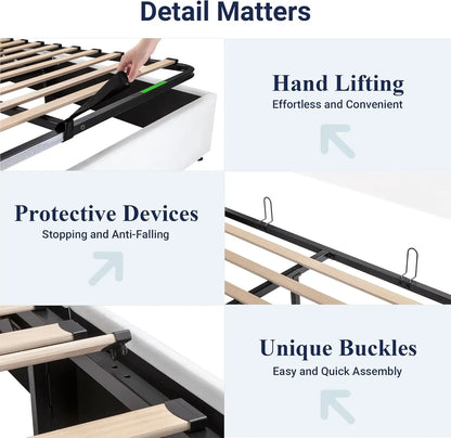 Queen Size Velvet Lift Up Storage Bed Frames