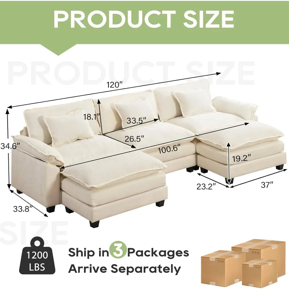 120" Modular Sectional Sofa, with Ottoman