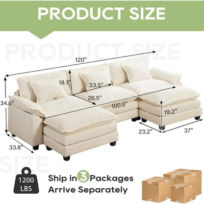 120" Modular Sectional Sofa, with Ottoman