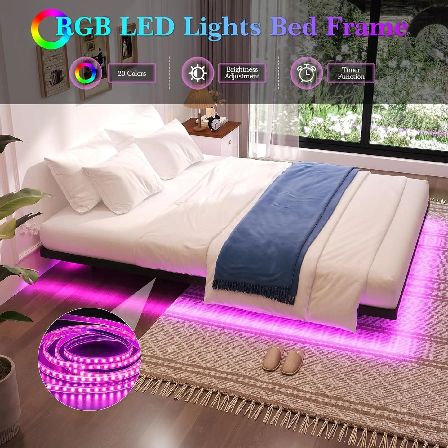 Heavy Duty Metal Queen Size Floating Bed Frame