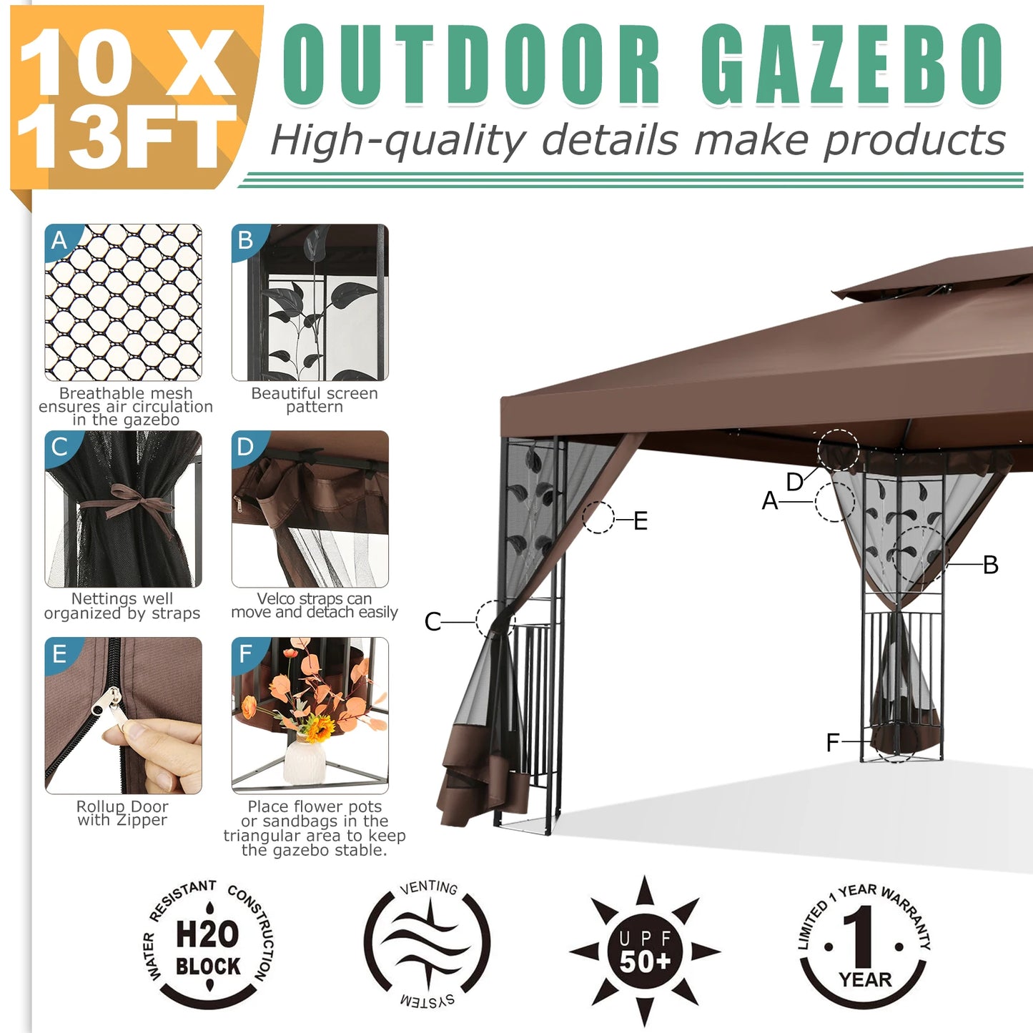 10x13 Outdoor Gazebo with Mosquito Netting