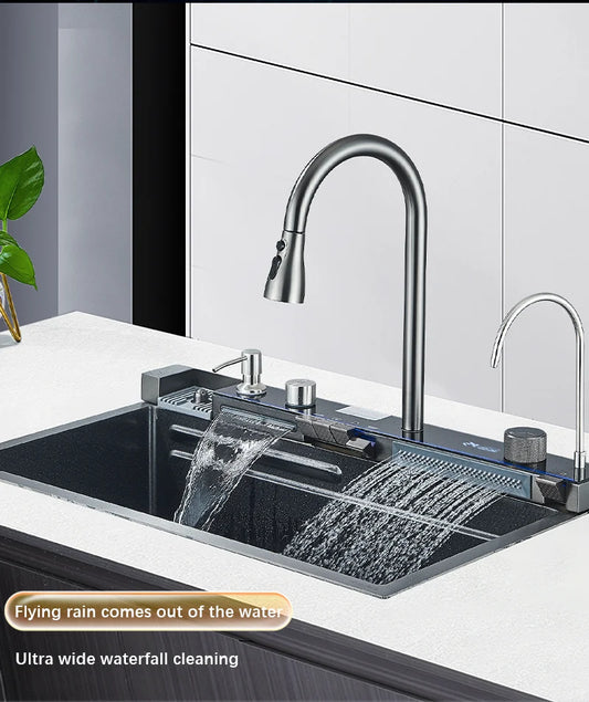 304 Stainless Steel Waterfall Kitchen Sink with Digital Display