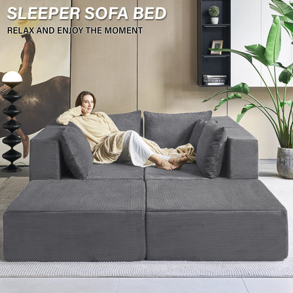 140"Corduroy Sleeper Modular Sectional Sofa