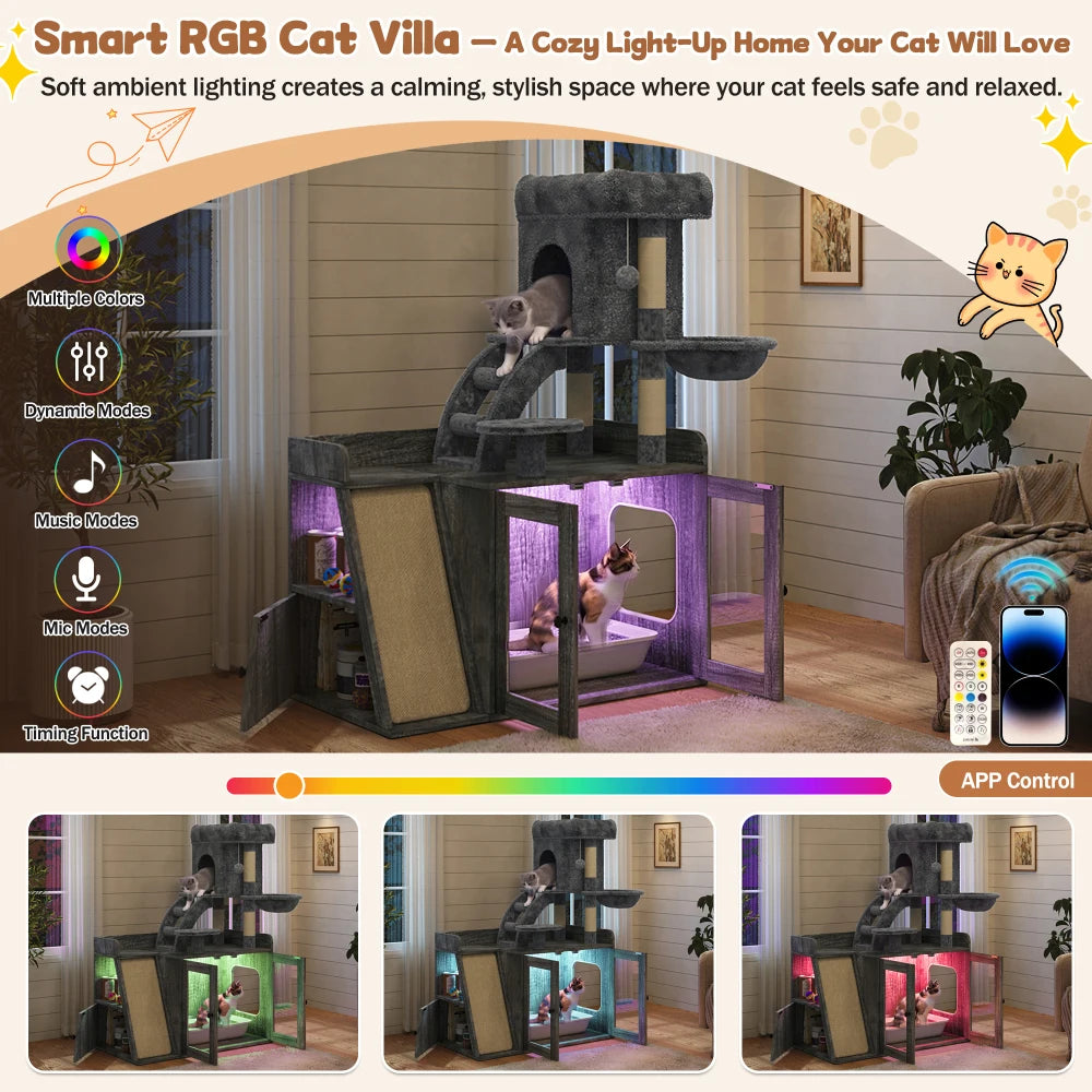 Cat Tree with Hidden Litter Box