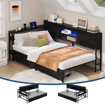 Twin Corner Bed Frame With Charging Station