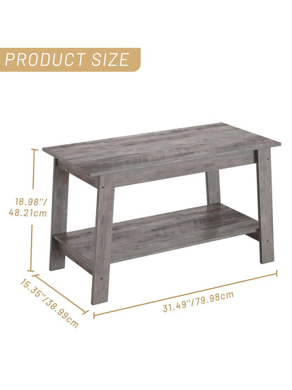 Rustic Farmhouse Wood Coffee Table with Storage Shelf