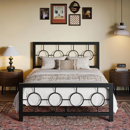 Full Size Bed Frame with Vintage Circular Design
