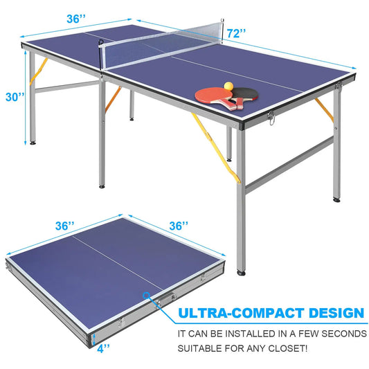 Portable 6ft Foldable Table Tennis Set - for indoors & Outdoors
