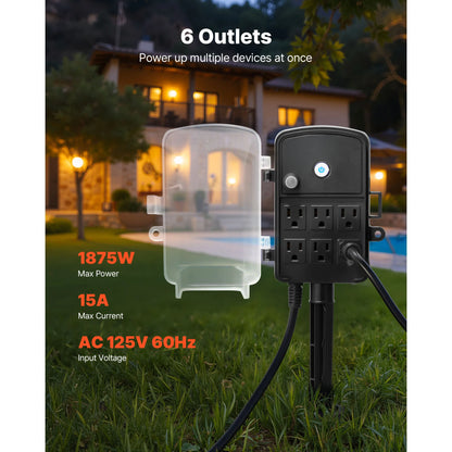 25FT Outdoor Power Stake Extension Cord